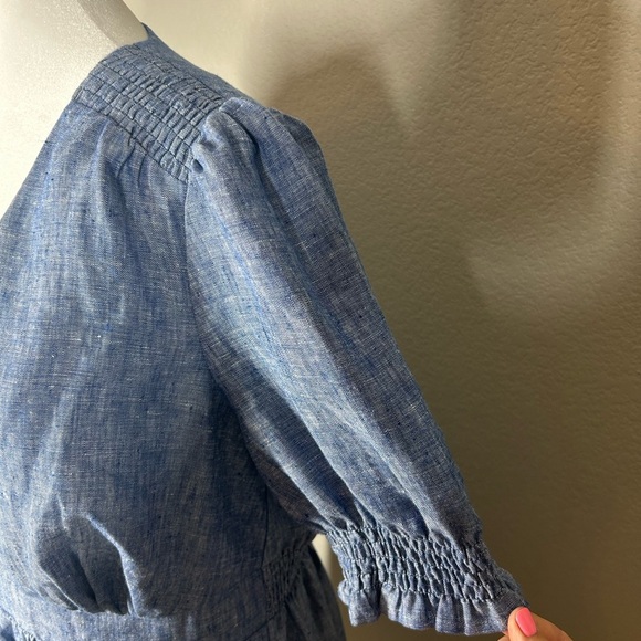 Boden Blue Anna Linen Tiered Dress Puff Ruffle Sleeves Size 10 Fit & Flare - Picture 3 of 15